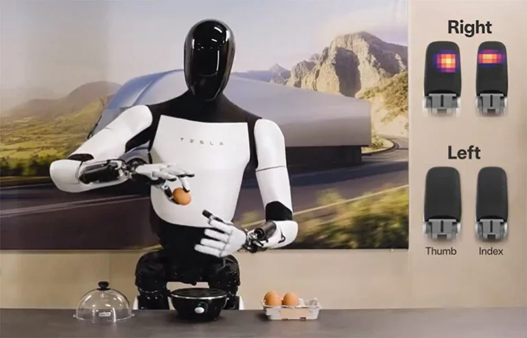 Tesla Optimus humanoid robot performing factory tasks