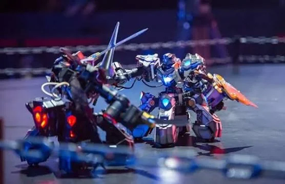 Humanoid robots facing each other in a combat ring