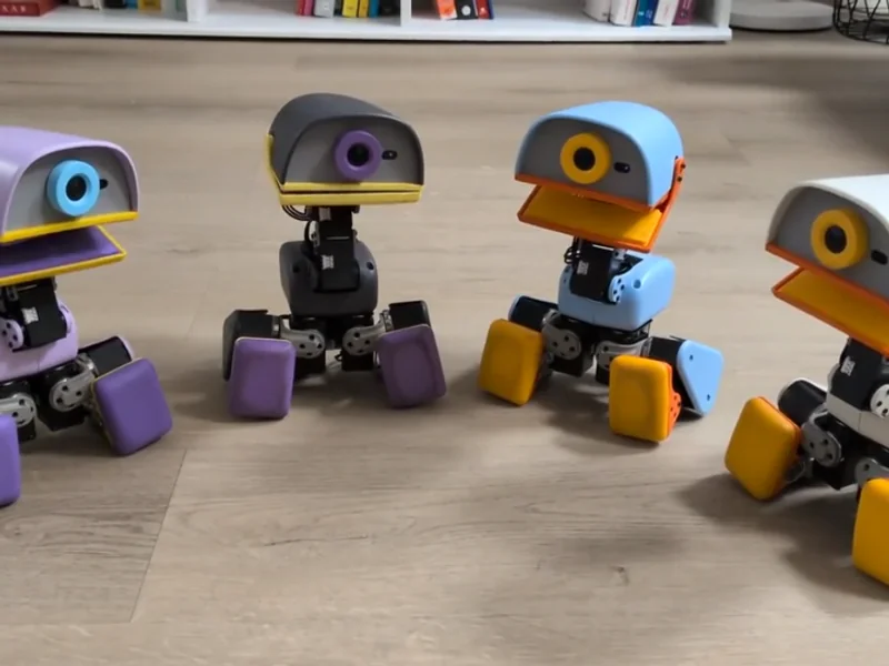 Four Microducks in four colourways singing together like a choir